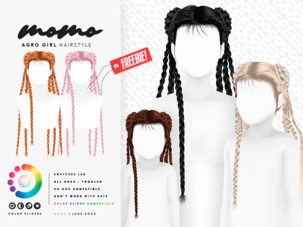 Alpha Agro Girl Hairstyle FREEBIE by momo - The Sims 4 Custom Content