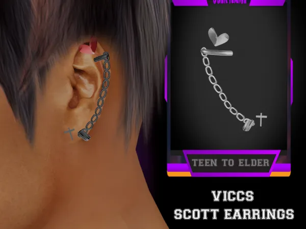 Alpha VICCS_SCOTT EARRINGS (TEEN ELDER) - The Sims 4 Custom Content