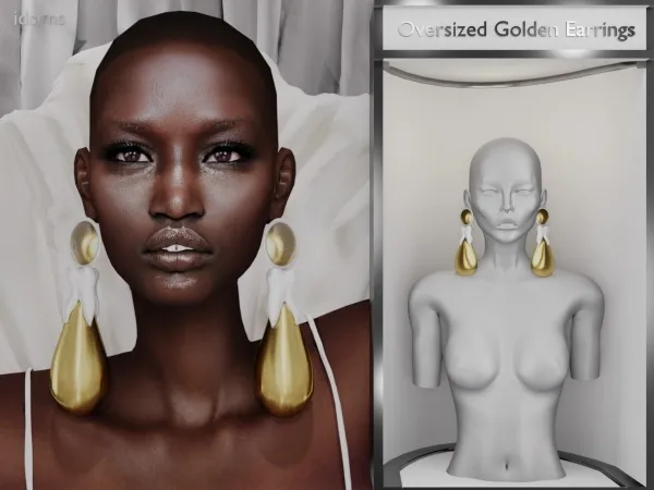 Alpha Oversized Golden Earrings - The Sims 4 Custom Content