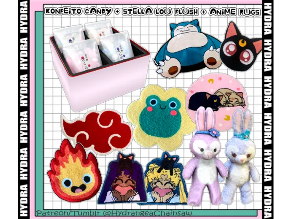 Sims 4: Konpeito Candy+StellaLou Plush+Anime Rugs by Hydrangea