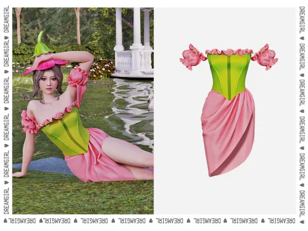 Alpha [ DREAMGIRL ] FLOWER CORSET DRESS - The Sims 4 Custom Content