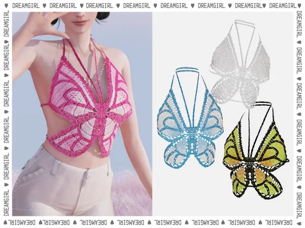 Alpha [ DREAMGIRL ] BUTTERFLY CROCHET TOP - The Sims 4 Custom Content