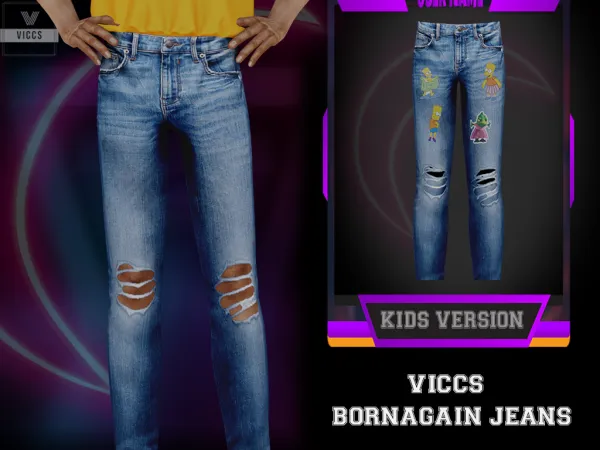 Alpha VICCS_BORNAGAIN JEANS (KIDS VERSION) - The Sims 4 Custom Content