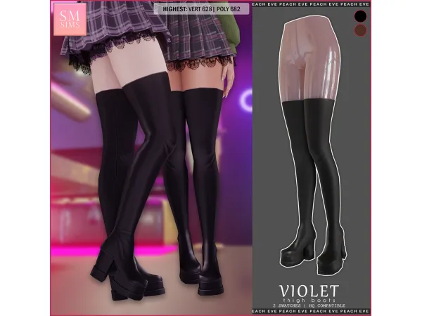Mix Violet Thigh Boots - The Sims 4 Custom Content
