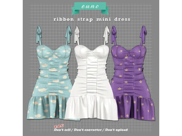 Alpha ribbon strap mini dress by eunosims - The Sims 4 Custom Content