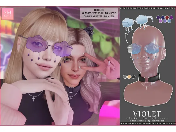 Alpha Violet Choker and Glasses - The Sims 4 Custom Content