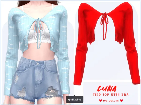 Alpha Luna Tied Top with Lace Bra - The Sims 4 Custom Content