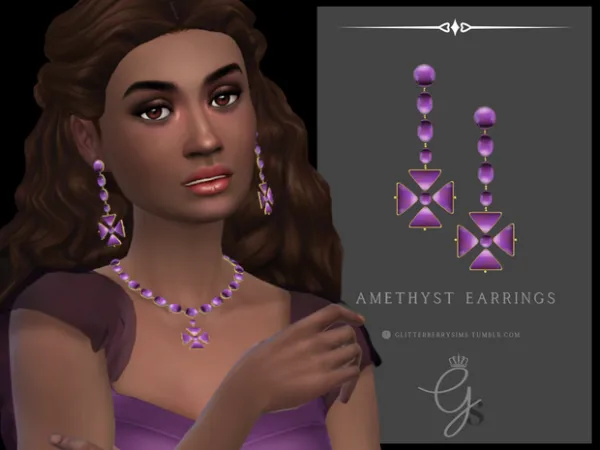 Mix Amethyst Earrings by simsfinds - The Sims 4 Custom Content