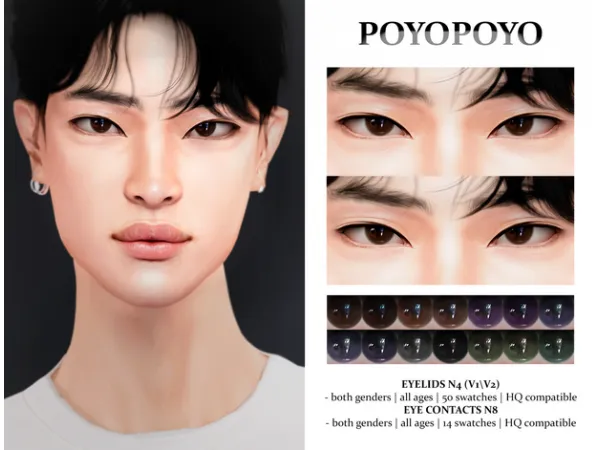 Alpha Eyelids N4 (ver1 ver2) Eye Contacts N8 Asian Set N2 by PoyoPoyo - The Sims 4 Custom Content