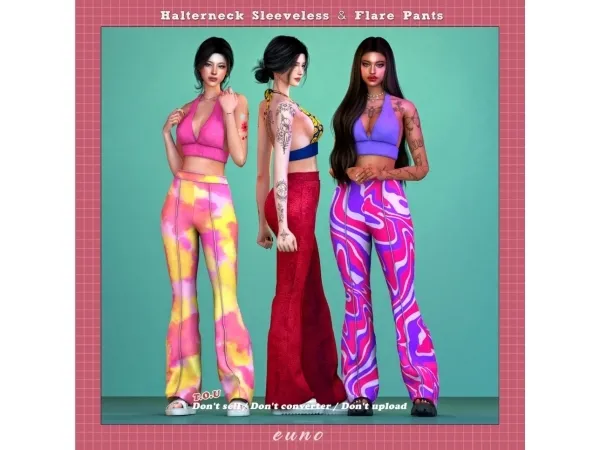 Halterneck Sleeveless & Flare Pants