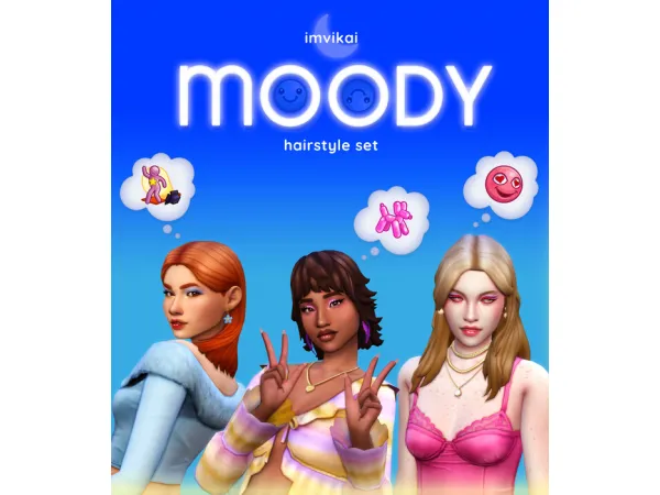 Maxis Match MOODY A HAIRSTYLE SET by IMVIKAI by - The Sims 4 Custom Content