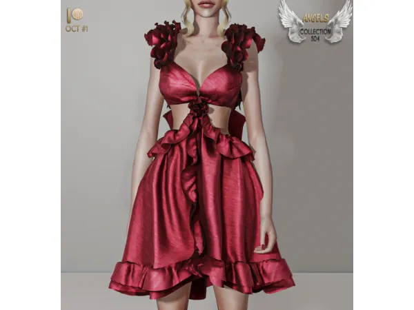 Alpha Ruffled Out Dress S04 tr by busratr - The Sims 4 Custom Content