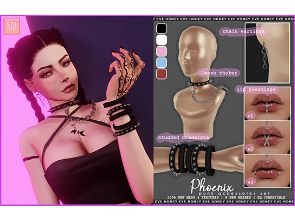 Alpha Phoenix Punk Accessories Set - The Sims 4 Custom Content