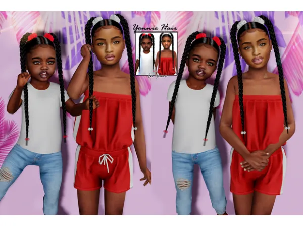 Alpha Yonnie Braids for children by XxBlacksims - The Sims 4 Custom Content