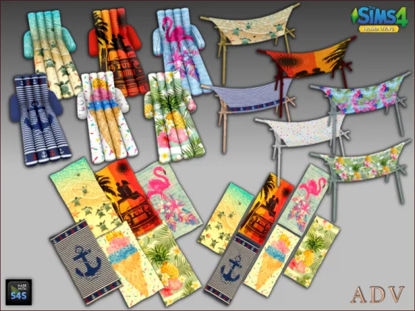 Alpha AIR MATTRESSES BATH TOWELS AND SUN CANOPYFLOATING LOUNGERS BEACH TOWELS AND CANOPIES by mabras - The Sims 4 Custom Content