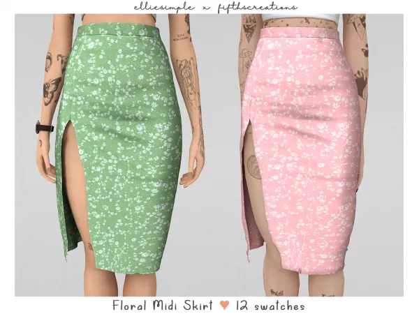 Alpha elliesimple x fifthscreations floral midi skirt (summer collection 2022) - The Sims 4 Custom Content