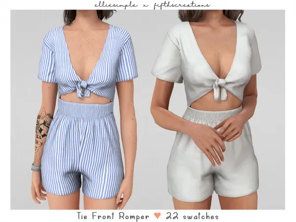 Alpha elliesimple x fifthscreations tie front romper (summer collection 2022) - The Sims 4 Custom Content