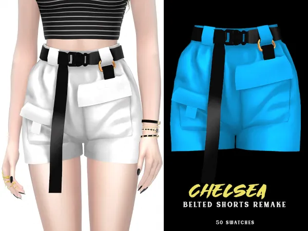 Alpha Chelsea Belted Shorts Remake - The Sims 4 Custom Content