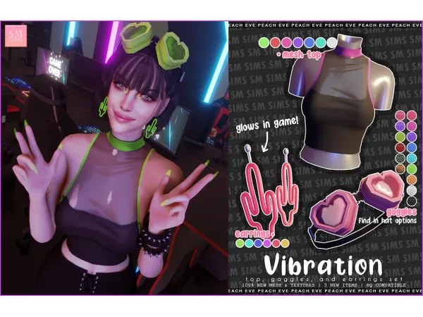Alpha Vibration Top Goggles and Earrings Set - The Sims 4 Custom Content
