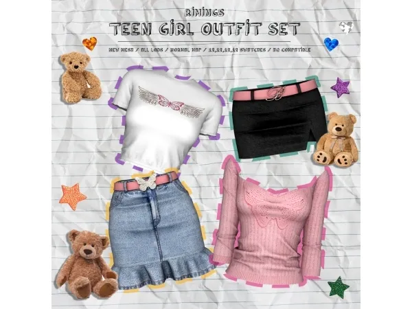 Alpha [RIMINGS] Teen Girl Outfit Set - The Sims 4 Custom Content