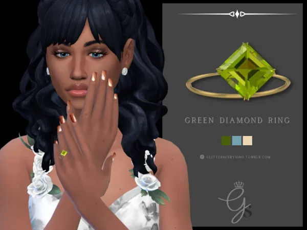 Mix Green Diamond Ring by Glitterberry Sims - The Sims 4 Custom Content