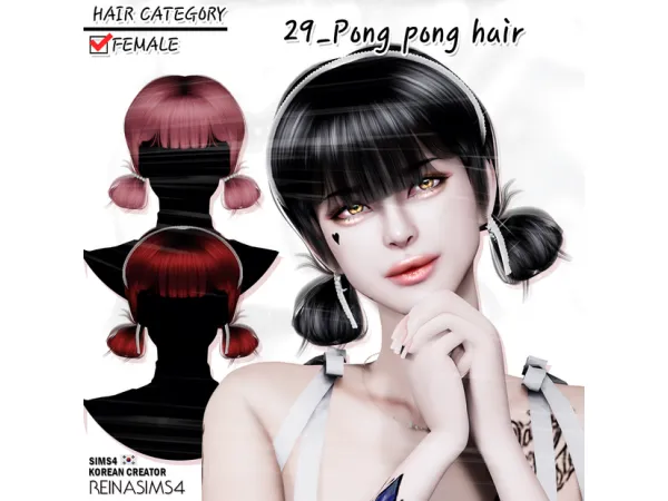 Alpha Pong pong hair hair acc by Reina Sims4 - The Sims 4 Custom Content