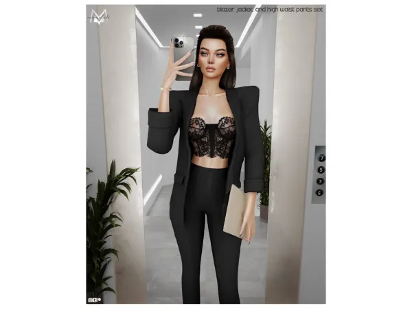 Alpha Blazer Jacket and High Waist Pants Set by mermalade - The Sims 4 Custom Content