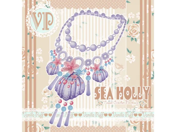 Maxis Match SEA HOLLY Tassel Crochet Necklace by Vanilla Puff Sims CC - The Sims 4 Custom Content