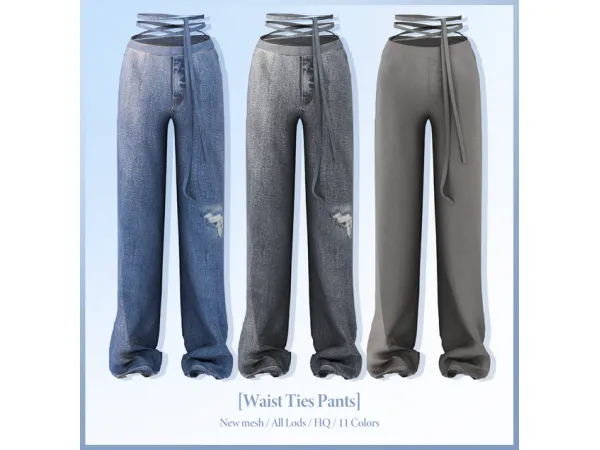 Alpha Waist Ties Pants by Chih - The Sims 4 Custom Content