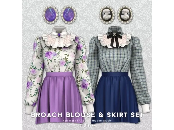 Alpha Broach Blouse Skirt Set - The Sims 4 Custom Content