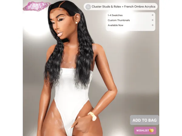 Alpha Cluster Studs Rolex French Ombre Acrylics by CeceSims Xo - The Sims 4 Custom Content