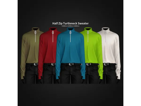 Alpha Half Zip Turtleneck Sweater by gorillax3 - The Sims 4 Custom Content