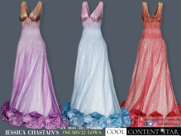Alpha Jessica Chastain's Oscars Gown'22 cool_content_star - The Sims 4 Custom Content