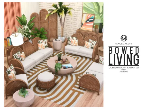 Maxis Match Bowed Living Contemporary Rattan Set with 32 Items by Peacemaker_ic - The Sims 4 Custom Content