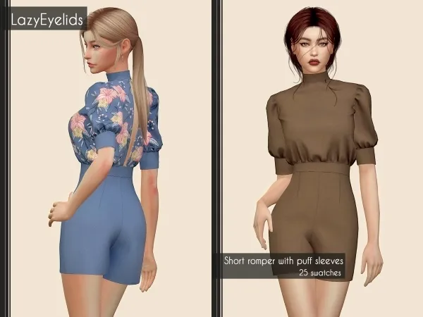 Alpha Short romper with puff sleeves - The Sims 4 Custom Content