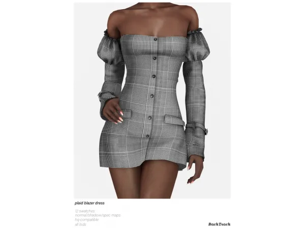 Alpha Plaid Blazer Dress by BackTrack - The Sims 4 Custom Content