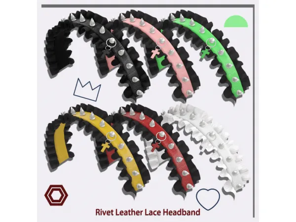 Alpha Rivet Leather Lace Headband by KIKIW - The Sims 4 Custom Content
