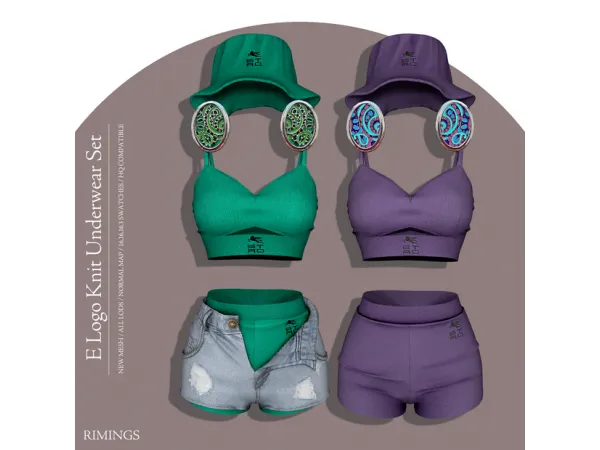 Alpha E Logo Knit Underwear Set by RIMINGS - The Sims 4 Custom Content