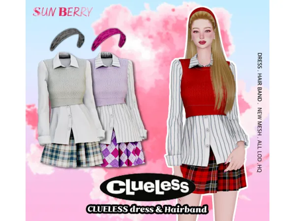Alpha [SUNBERRY] Clueless Dress Hairband - The Sims 4 Custom Content