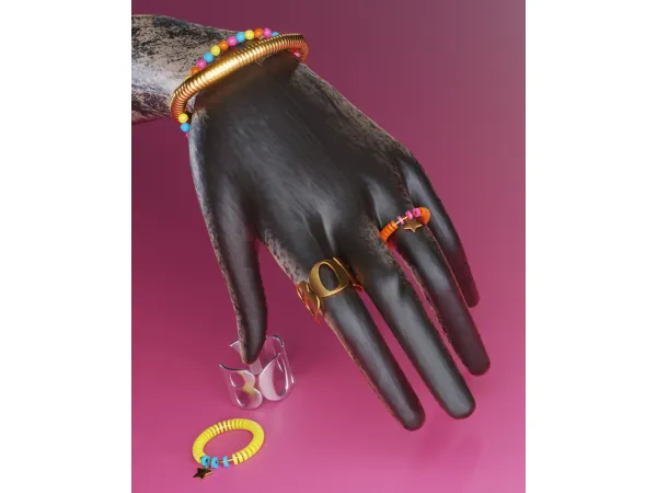 Alpha Stars Ring Set and Colorful Bracelet In Game Version by Body by Vasquez - The Sims 4 Custom Content