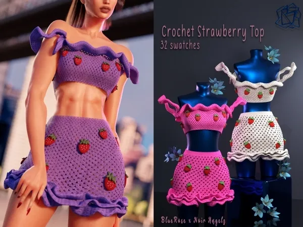 Alpha Crohet Strawberry Top BRsims - The Sims 4 Custom Content