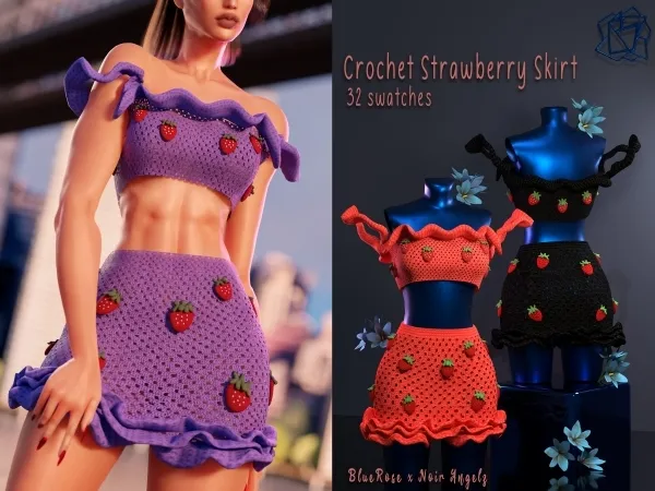 Alpha Crohet Strawberry Skirt BRsims - The Sims 4 Custom Content