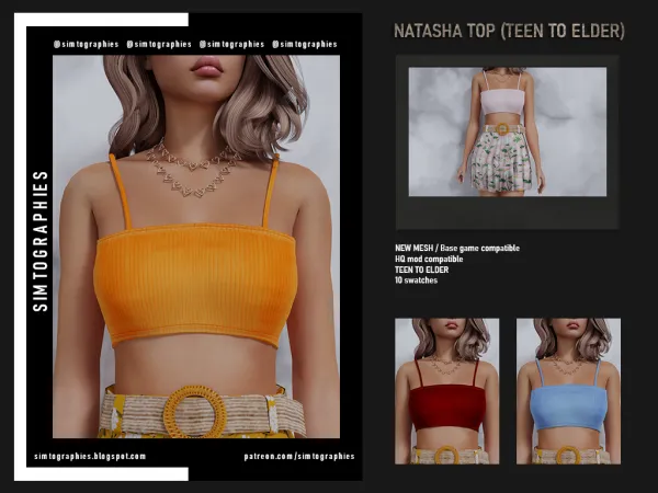 Alpha Natasha Top (Teen to Elder) by simtographies - The Sims 4 Custom Content