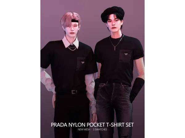 Alpha PRADA Nylon Pocket T Shirt Set - The Sims 4 Custom Content
