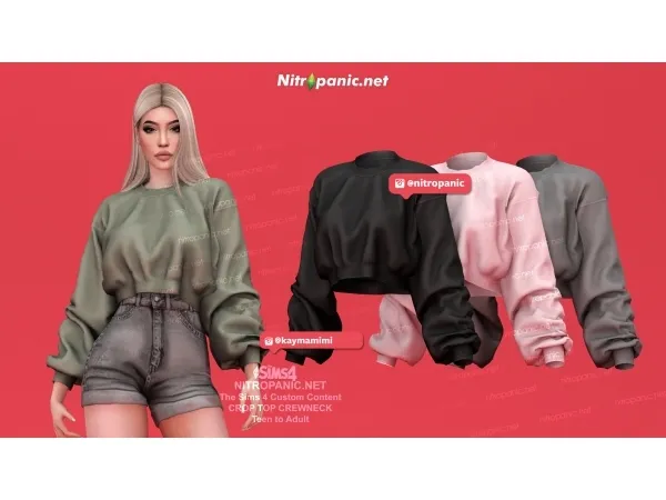 Alpha CROPTOP CREWNECK - The Sims 4 Custom Content