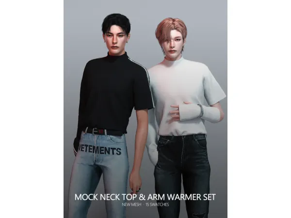 Alpha Mock neck top Arm warmer set - The Sims 4 Custom Content