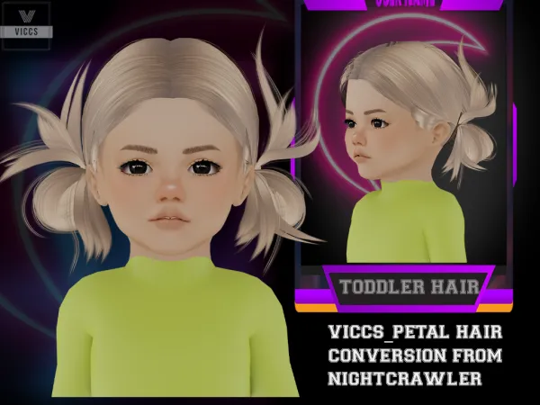 Alpha VICCS_NIGHTCRAWLER PETAL HAIR CONVERTED FOR TODDLERS - The Sims 4 Custom Content