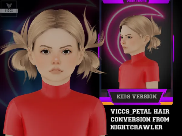 Alpha VICCS_NIGHTCRAWLER PETAL HAIR CONVERTED FOR KIDS - The Sims 4 Custom Content