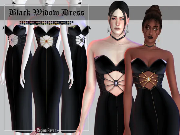 Alpha Black Widow Dress by regina_raven - The Sims 4 Custom Content