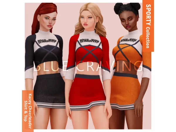 Alpha Blue Craving Kacey Cheerleader Set - The Sims 4 Custom Content